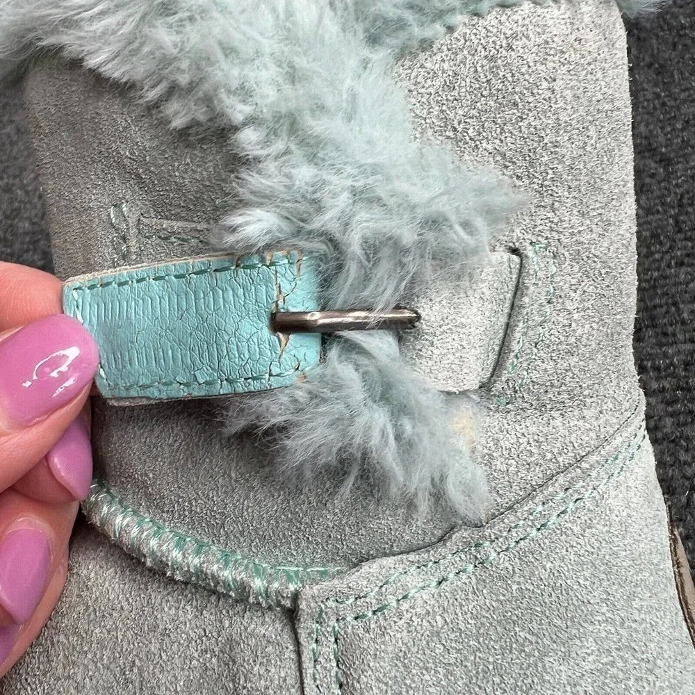 Bearpaw Boots Toddler 7 Mint Green Suede Leather Shearling Pull On Fur Trim